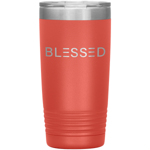 20 ounce coral tumbler with Blessed etched in silver