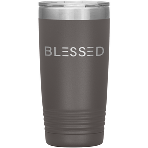 20 ounce grey tumbler with Blessed etched in silver