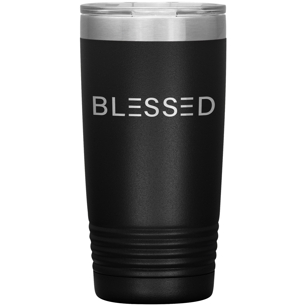 20 ounce tumbler in black with Blessed etched in silver
