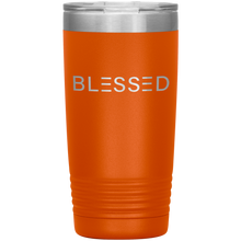 Load image into Gallery viewer, 20 ounce orange tumbler with Blessed etched in silver
