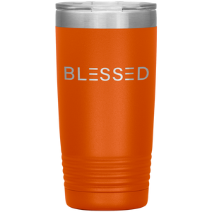 20 ounce orange tumbler with Blessed etched in silver