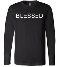 Load image into Gallery viewer, Long sleeve black shirt that says Blessed
