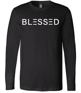 Long sleeve black shirt that says Blessed