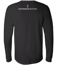 Load image into Gallery viewer, Christian Long sleeve black shirt that says Expressions of Faith on back
