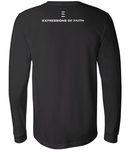 Christian Long sleeve black shirt that says Expressions of Faith on back