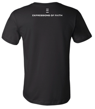 Load image into Gallery viewer, Black Christian t-shirt that says Expressions of Faith on back

