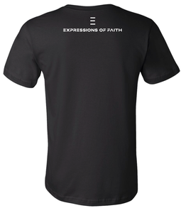 Black Christian t-shirt that says Expressions of Faith on back