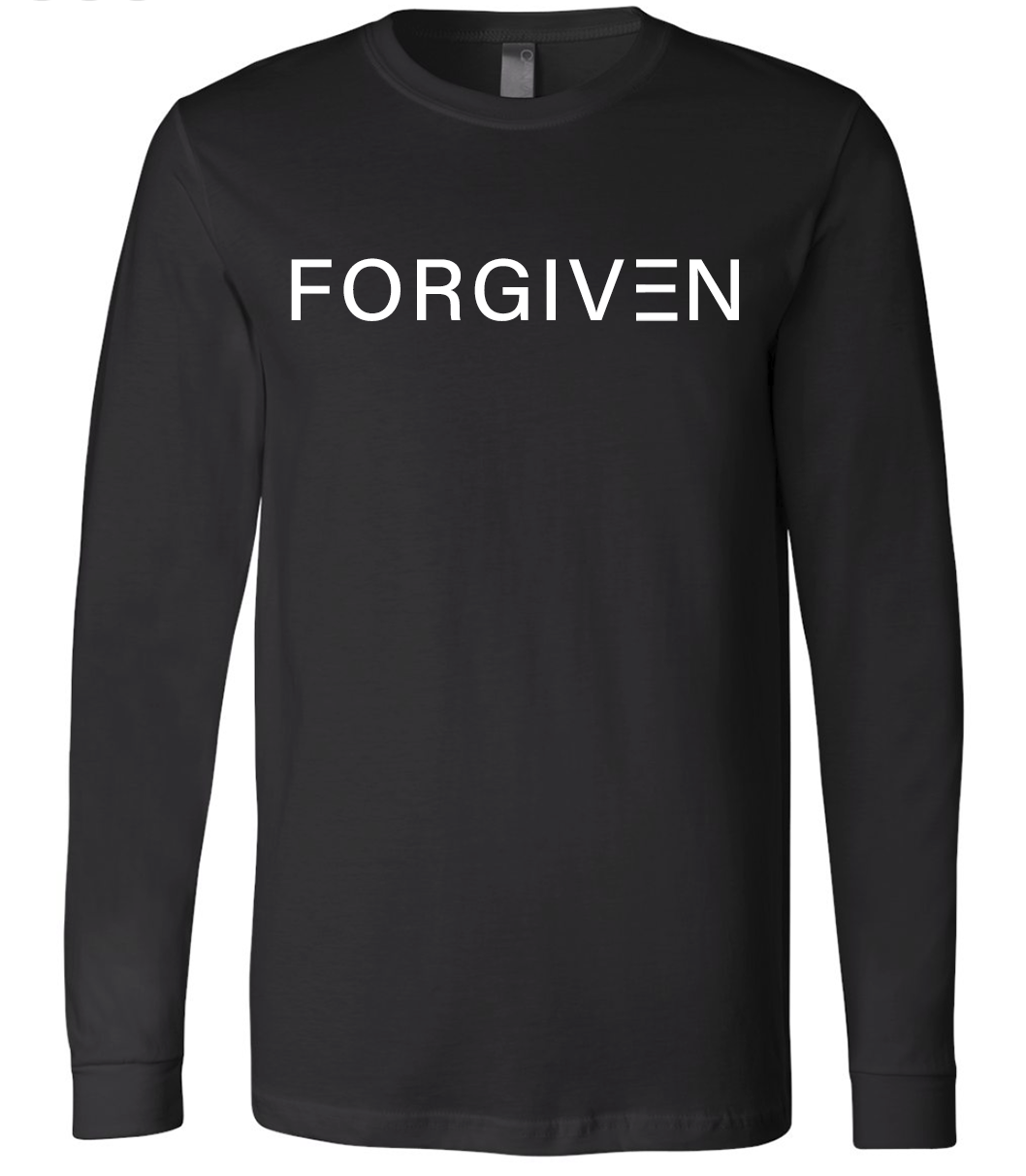Christian Long sleeve black shirt that says Forgiven