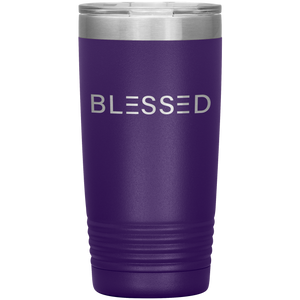 20 ounce purple tumbler with Blessed etched in silver