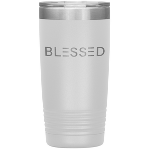 20 ounce white tumbler with Blessed etched in silver