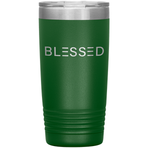 20 ounce green tumbler with Blessed etched in silver